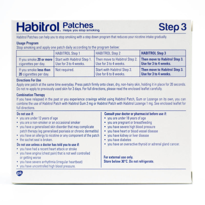 Step 3 Habitrol nicotine transdermal patches 28 pieces back view