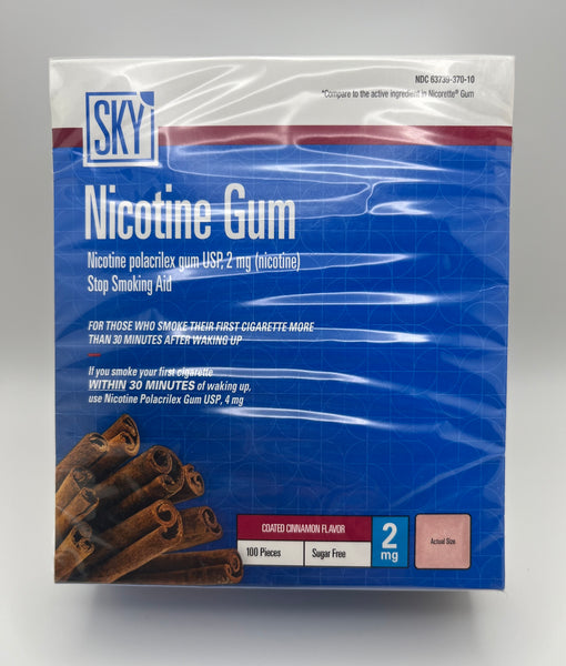 Sky Nicotine Gum 2mg Cinnamon Flavor, 100 Count, Sugar-Free, EXP: 08/26