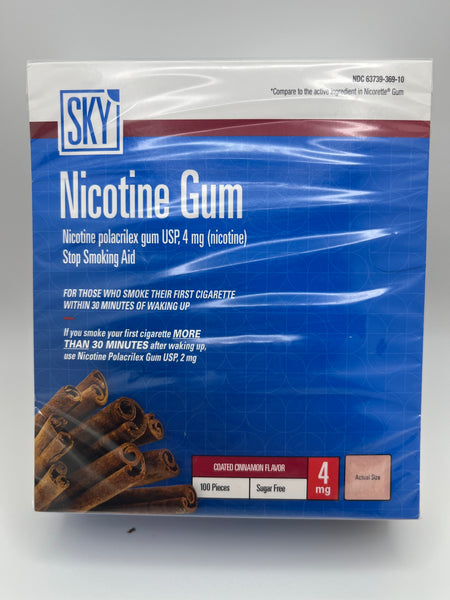 Sky Nicotine Gum 4 mg Cinnamon Flavor, 100 Count, Sugar-Free, EXP: 09/26