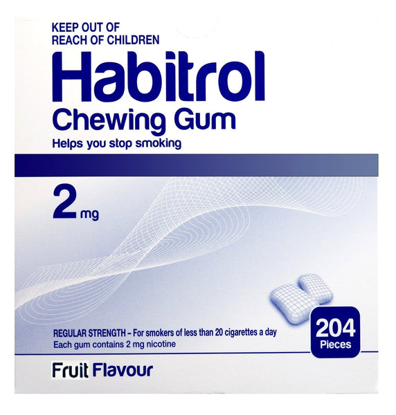 habitrol nicotine gum 2mg fruit flavor 204 bulk box front