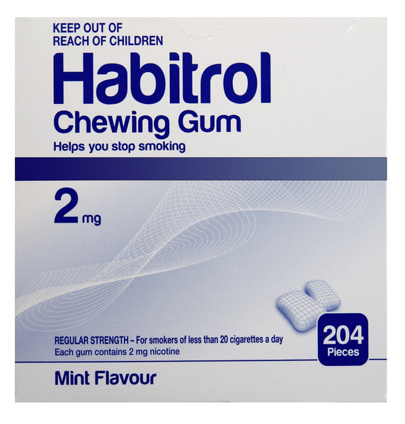 DENTED BOX SALE. Habitrol Nicotine Gum 2mg MINT Flavor (204 Each x 4 Boxes = 816 total pieces)