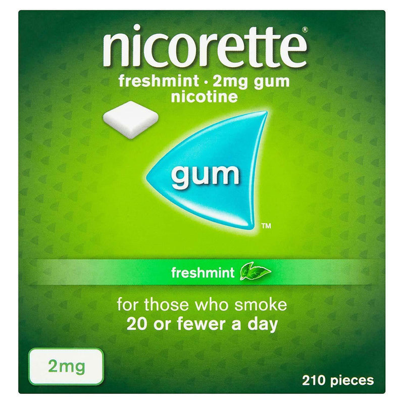 Nicorette gum 2mg freshmint flavor 210 pieces front view