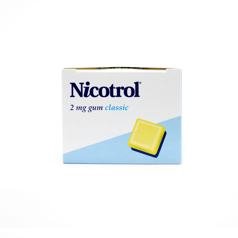 Nicotrol nicotine gum 2mg classic flavor 105 pieces top of box view