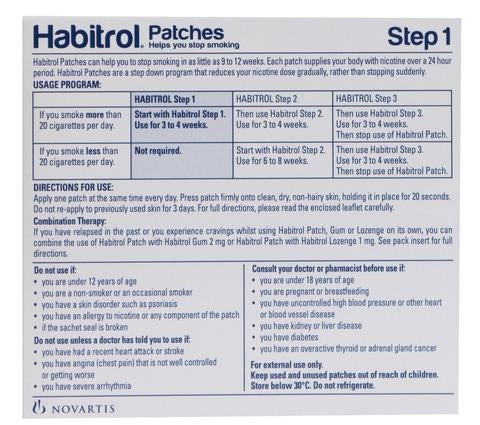 Step 1 Habitrol nicotine transdermal patches 28 pieces back view